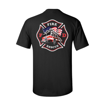 Fire Truck Flag Maltese Design, Firefighter T-Shirt