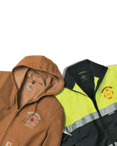 Jackets with fire department maltese cross embroidery placed on the left chest