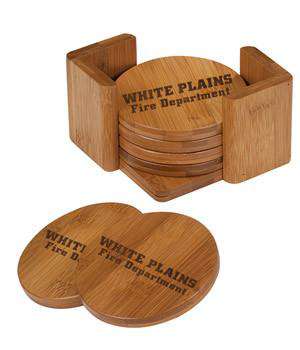 Custom Engraved Round Wooden Coaster Set Firefighter Accessories