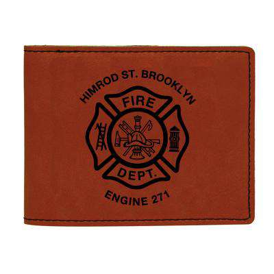 Laser Engraved Accesory Custom Fire Department Leatherette BiFold Wallet - LZRFire Department Clothing