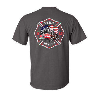 Fire Truck Flag Maltese Design, Firefighter T-Shirt