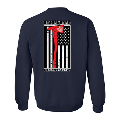 Red Striped Axe Flag Design, Thin Red Line Firefighter Crewneck