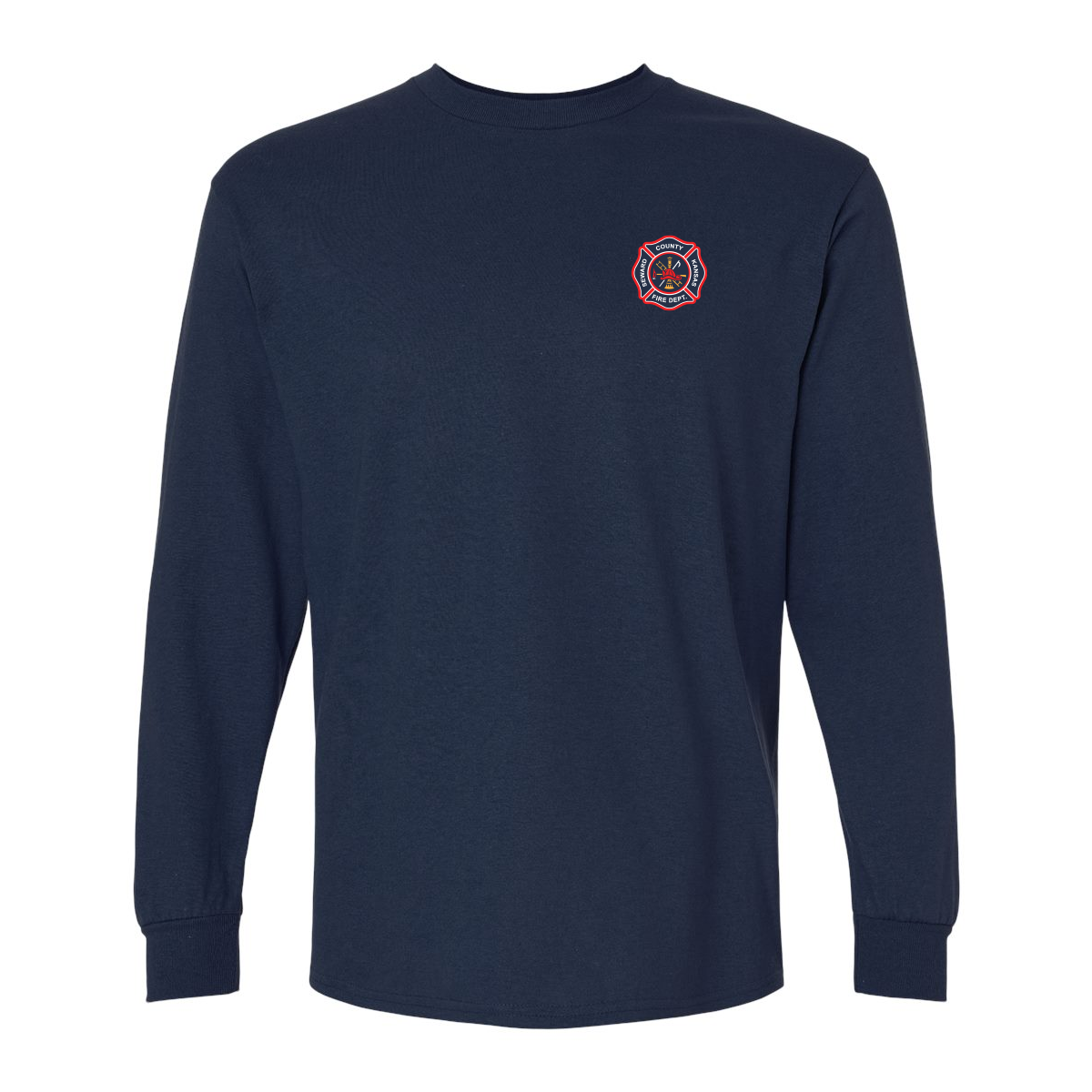Wavy Flag Round Maltese Design, Firefighter Long Sleeve T-Shirt