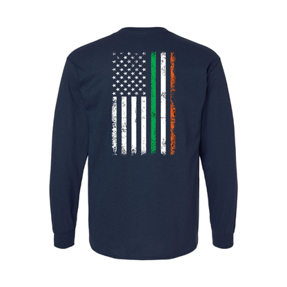 Distress American-Irish Flag Design, Firefighter Long Sleeve T-Shirt