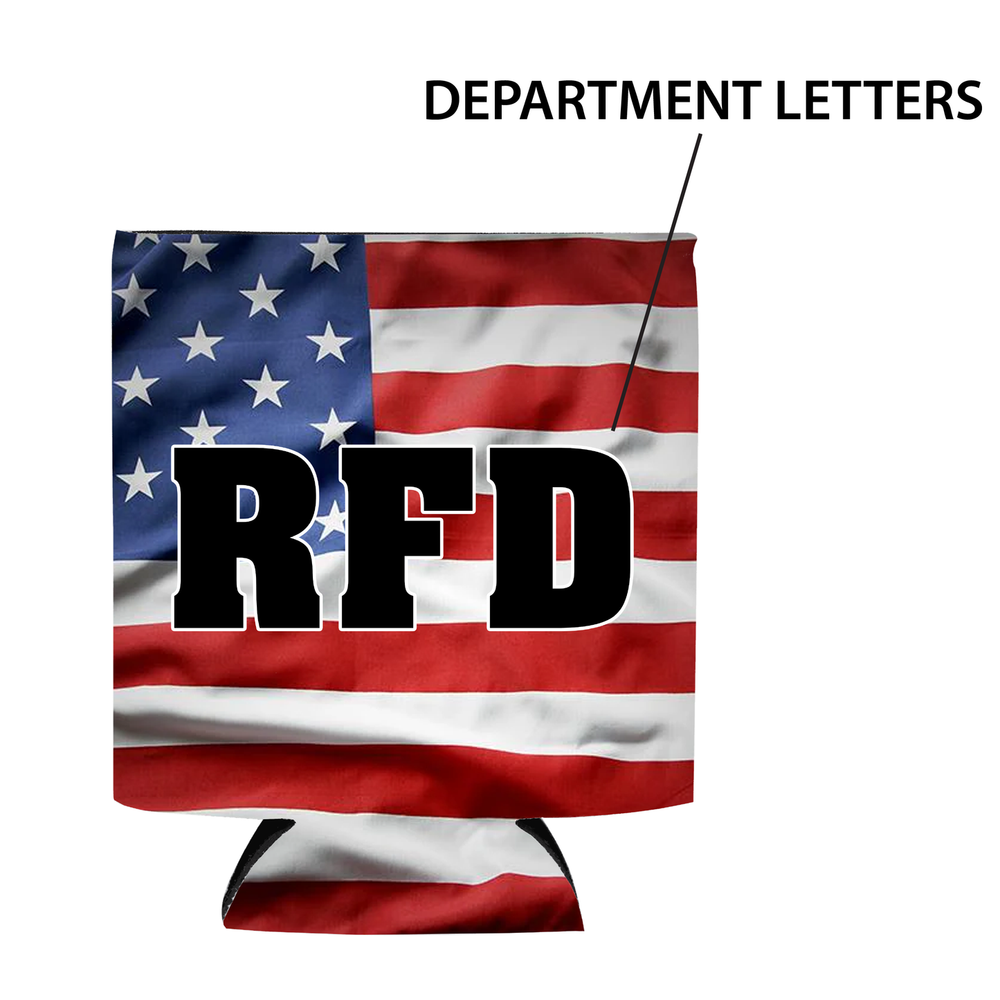 Custom American Flag Firefighter Koozie | Fire Department Lettered Can Cooler