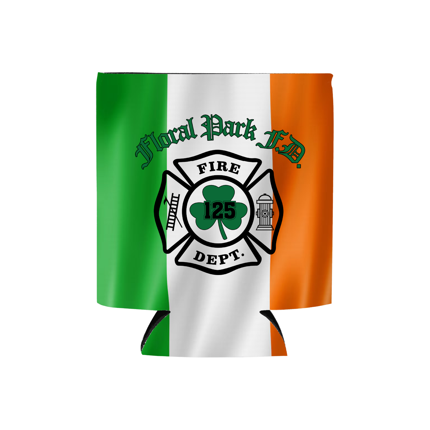 Irish Flag Maltese Cross Firefighter Koozie — Custom Fire Department Can Cooler