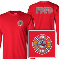 Diamond Plate Maltese Cross Design, Firefighter Long-Sleeve Shirt