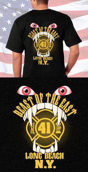 Screen Print Design Long Beach Fire Department Beast of the East Back DesignFire Department Clothing