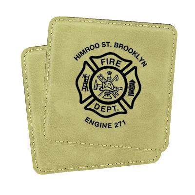 Laser Engraved Accesory Custom Fire Department Leatherette Square Coaster Set - LZRFire Department Clothing
