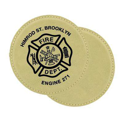 Laser Engraved Accesory Custom Fire Department Leatherette Round Coaster Set - LZRFire Department Clothing