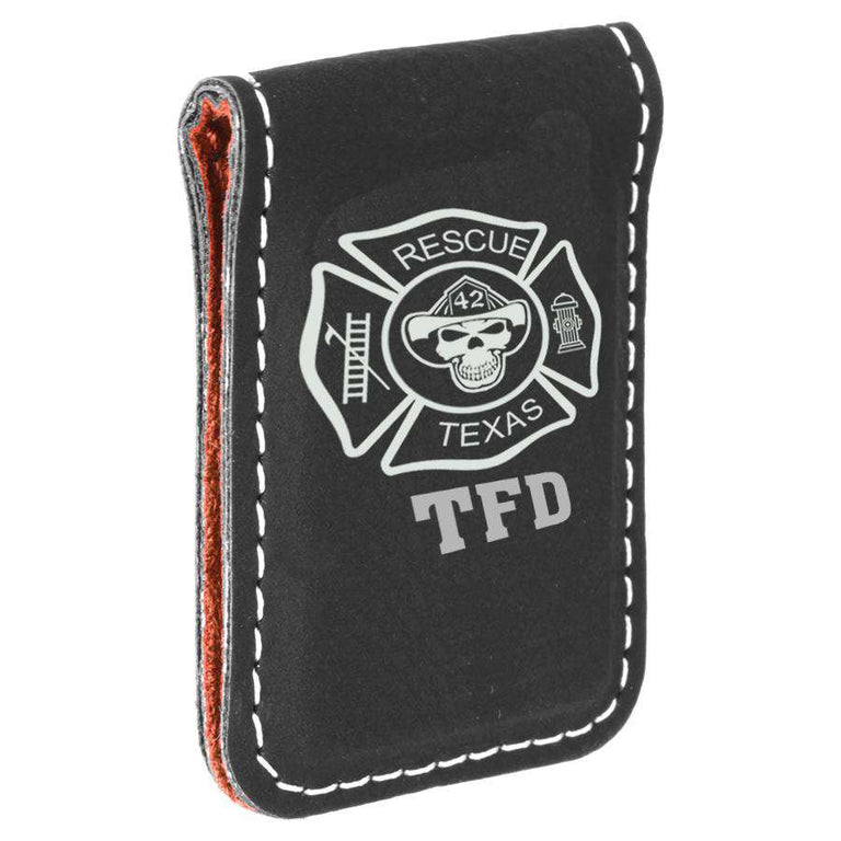 Laser Engraved Accesory Black/Silver Laserable Leatherette Money Clip-GFT669-LZRFire Department Clothing