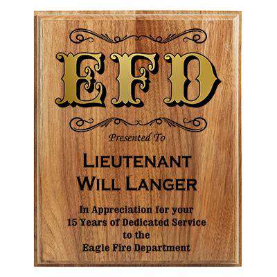  Firefighter Award Plaque - Walnut Step-Edge Plaque with inlay - LZR - AMGW1810Fire Department Clothing