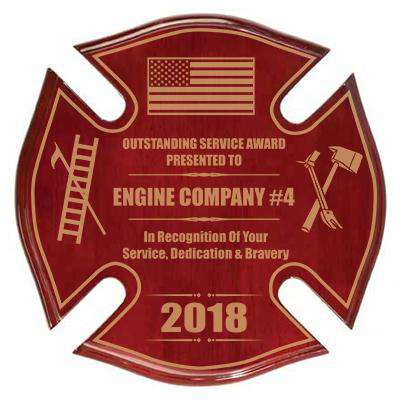  Firefighter Award Plaque - Rosewood Piano Finish Maltese Cross - LZR - PSH20Fire Department Clothing