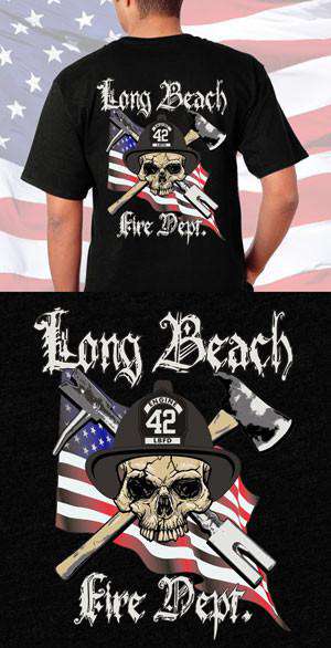 Screen Print Design Long Beach Fire Department Skull Back DesignFire Department Clothing