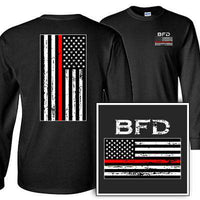 Distressed Red Stripe Flag Design, Firefighter Long-Sleeve Shirt