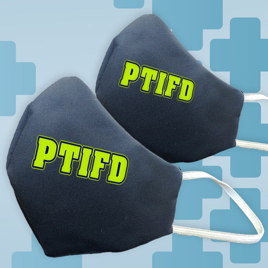 Fire Department Block Letters Reusable Navy Face Mask Covering - Made in USA - 100% Cotton - Poppi 2.0 - DIG