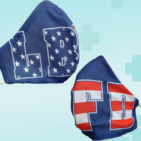 Fire Department Stars and Stripes Block Letters Face Mask Covering - Made in USA - 100% Cotton - Poppi 2.0 - SUB