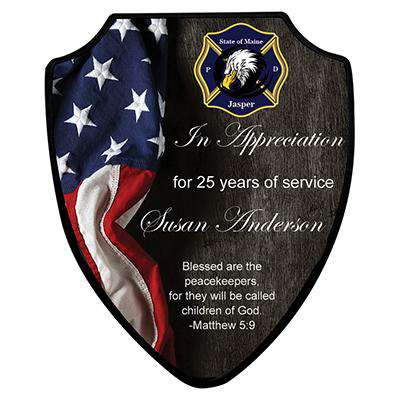  Firefighter or Police Award Plaque - Eagle Flag and Shield Full Color Print - UN5616 - SUBFire Department Clothing