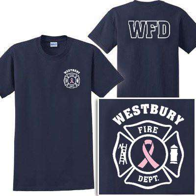Cad-Cut Garment Firefighter Breast Cancer Shirt with Maltese Cross - Gildan G200 - CADFire Department Clothing