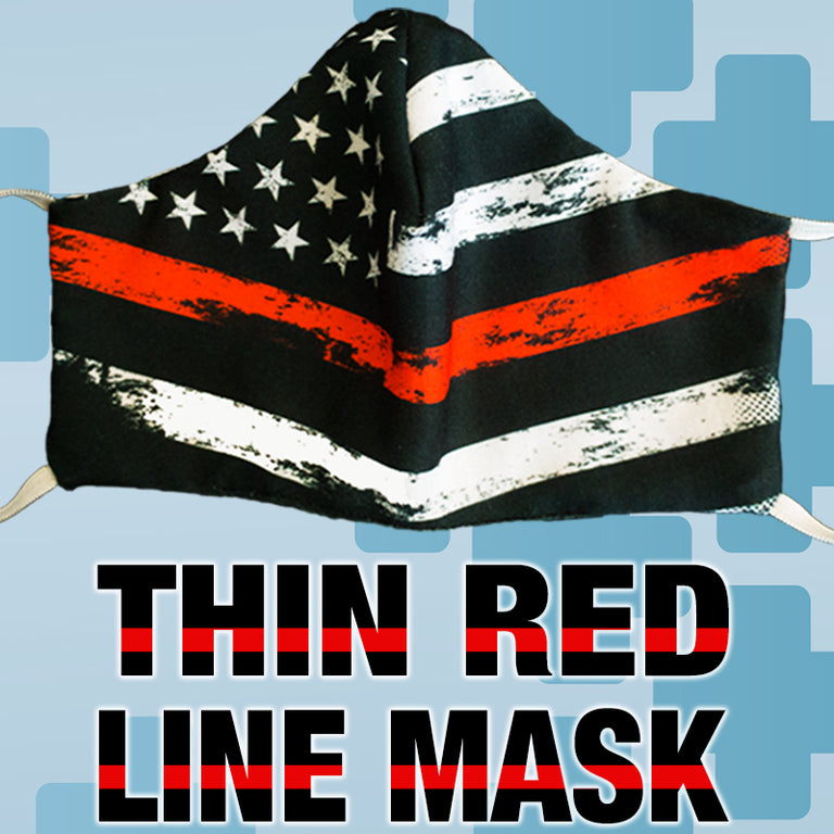 Fire Department Thin Red Line Flag Black Face Mask Covering - Made in USA - 100% Cotton - Poppi 2.0 - SUB
