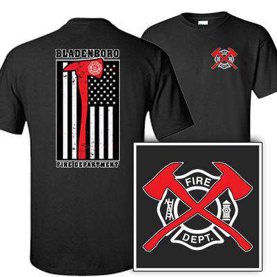 Customization Printed Red Striped Axe Flag T-Shirt - Gildan G200 - DTGFire Department Clothing