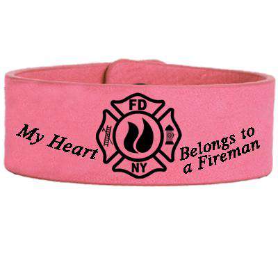  My Heart Belongs to a Fireman - Faux Leather Cuff Bracelet - LZRFire Department Clothing