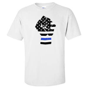  Printed Thin Blue Line Police Officer Shirt - "Raised Fist" - Gildan G200 - DTGFire Department Clothing