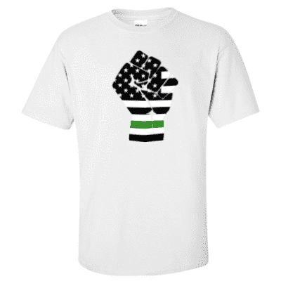  Printed Thin Green Line EMS Shirt - "Raised Fist" - Gildan G200 - DTGFire Department Clothing