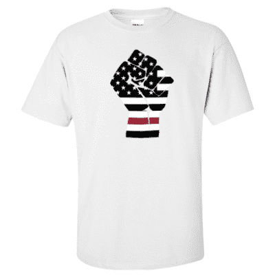  Printed Thin Red Line Firefighter Shirt - "Raised Fist" - Gildan G200 - DTGFire Department Clothing