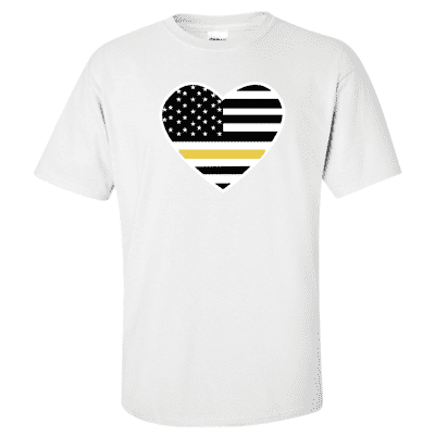  Printed Thin Gold Line Dispatcher Shirt - "Patriotic Heart" - Gildan G200 - DTGFire Department Clothing