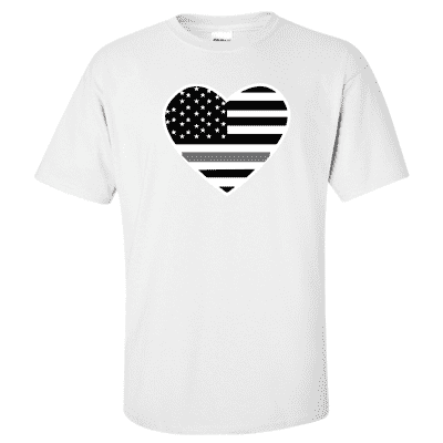  Printed Thin Gray Line Corrections Officer Shirt - "Patriotic Heart" - Gildan G200 - DTGFire Department Clothing
