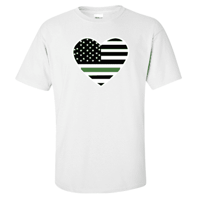  Printed Thin Green Line EMS Shirt - "Patriotic Heart" - Gildan G200 - DTGFire Department Clothing