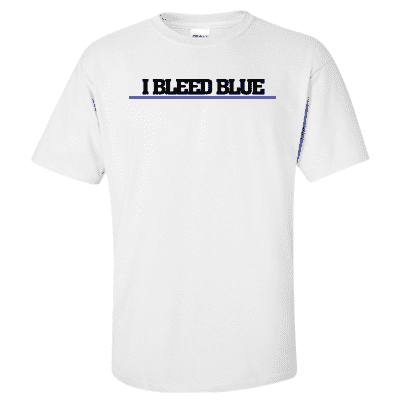  Printed Thin Blue Line Police Officer Shirt - "I Bleed Blue" - Gildan G200 - DTGFire Department Clothing