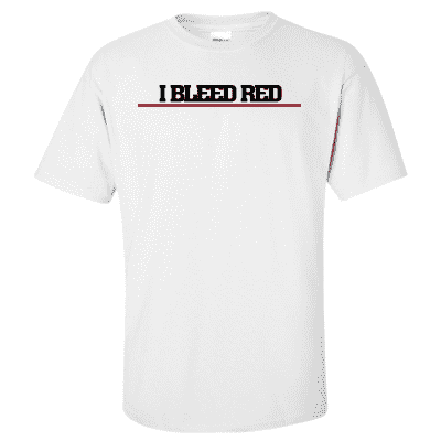  Printed Thin Red Line Firefighter Shirt - "I Bleed Red" - Gildan G200 - DTGFire Department Clothing