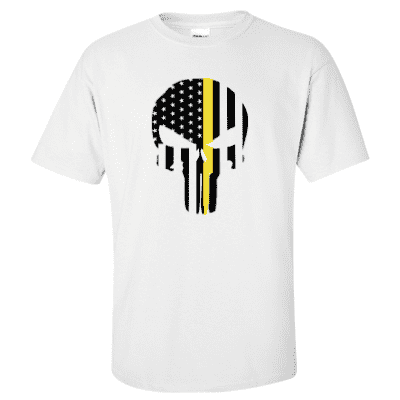  Printed Thin Gold Line Dispatcher Shirt - "Patriotic Skull" - Gildan G200 - DTGFire Department Clothing