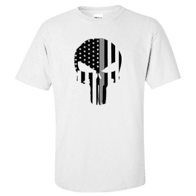  Printed Thin Gray Line Corrections Officer Shirt - "Patriotic Skull" - Gildan G200 - DTGFire Department Clothing
